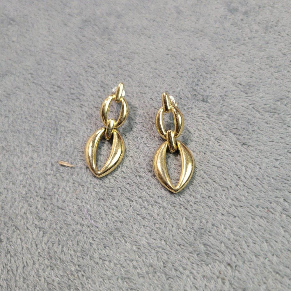 Swarovski Drop Earrings‎ Womens OS Gold Double Marquise Link Vintage SCS Jewelry